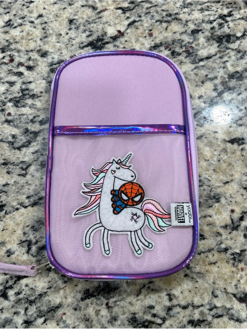 Yoobi x Marvel Spiderman on Unicorn Pencil Organizer Mesh Pocket Front 9" x 5.5"